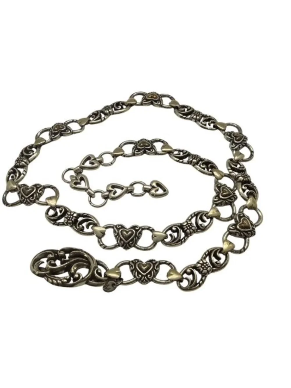 Vintage Brighton Metal Chain Adjustable Belt Hearts & Floral Scroll Size M 35